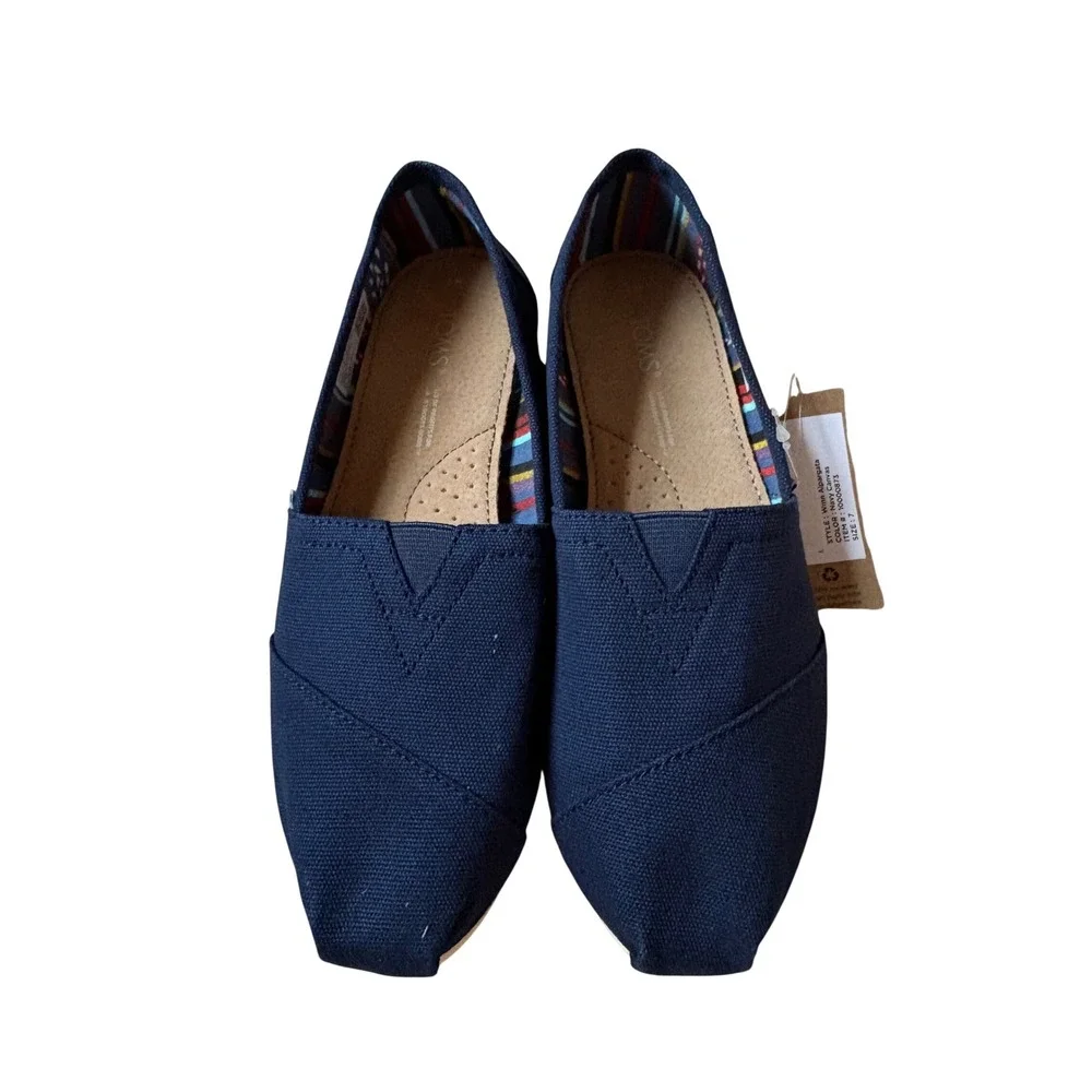 TOMS Women Navy Canvas Alpargata Slip On Flat Shoes 10000873 Size 7 NEW